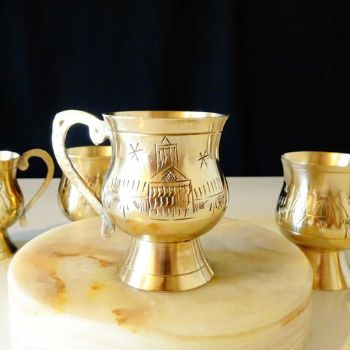 Brass Taj Mahal cups used, set of 6 pieces