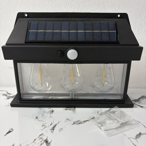 Solar Outdoor Wall Lamp BK-888-3 with 3 LED Bulbs and Motion Sensor