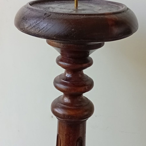 Candlestick with wood carving 43 cm, used