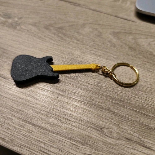 Handmade Electric Guitar Keyring 3D Printed New Black and Yellow