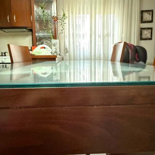 Dining set used with 6 chairs, beech wood, brown color