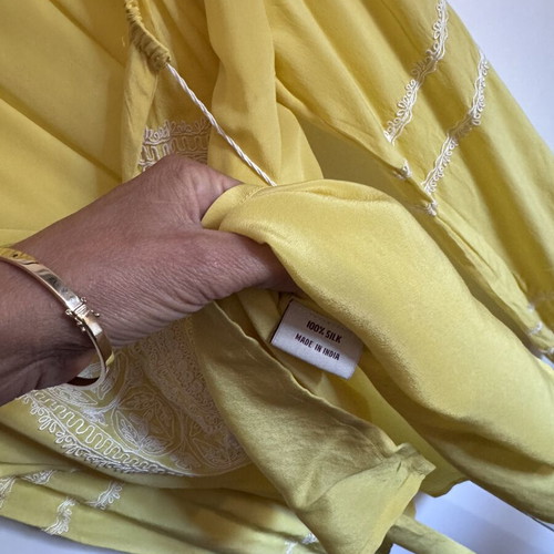 Tashia London Boho Silk Blouse M Like New, Yellow with Embroidery