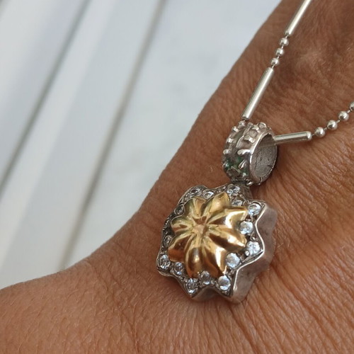 Folli Follie necklace with 925 silver and 585 gold pendant, zirconia