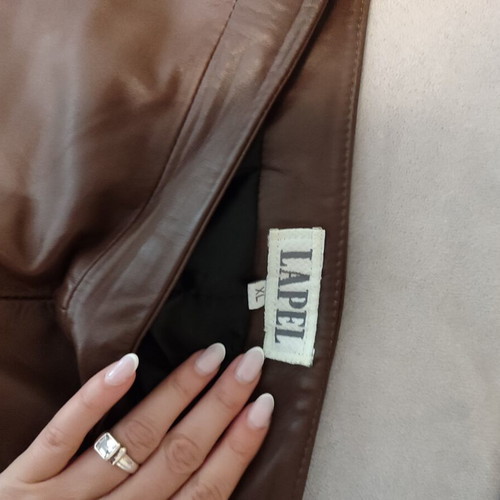 Lapel leather pants, brown, sheepskin