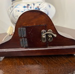Table clock used, wooden with metal decorative elements
