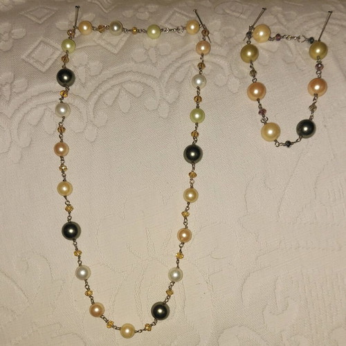 Handmade 925 Silver Set Necklace and Bracelet with Pearls New
