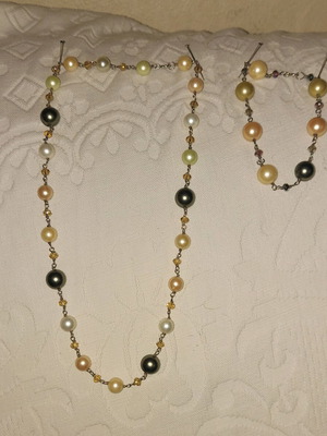Handmade 925 Silver Set Necklace and Bracelet with Pearls New