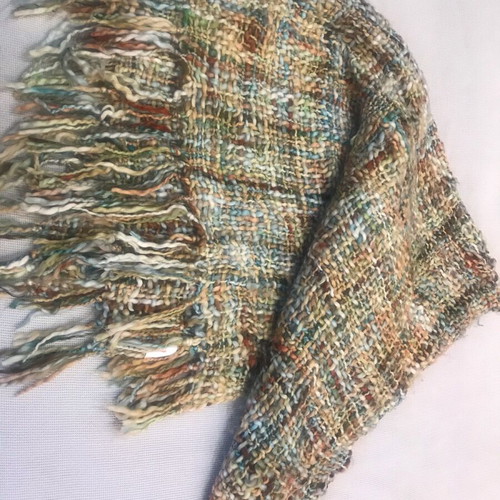Knitted throw with thick wool blue, beige, green like new