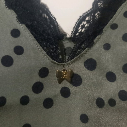 Regalinas satin top with lace like new, black and green