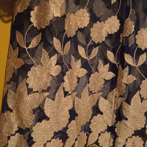 Dress kimono dark blue with gold beige floral embroidery and strass new L/XL