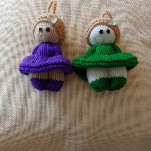 Knitted dolls pair handmade with needles