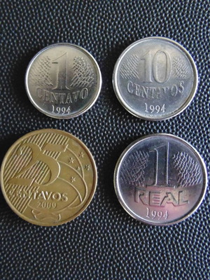Νομίσματα από Βραζιλία μεταχειρισμένα, σε πακέτο 4 τεμαχίων