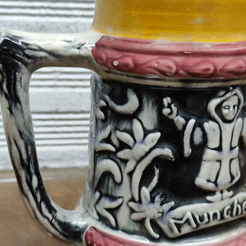 Vintage German Beer Stein ceramic used with embossed traditional design