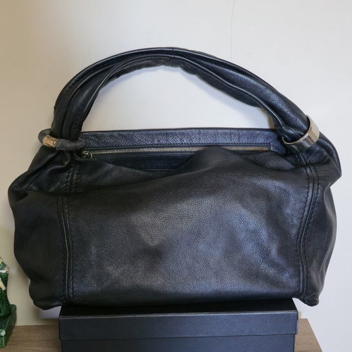 Jimmy Choo shoulder bag used, large black leather tote with gold accents