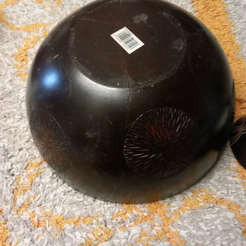 Wooden large bowl used with two ashtrays and a tray