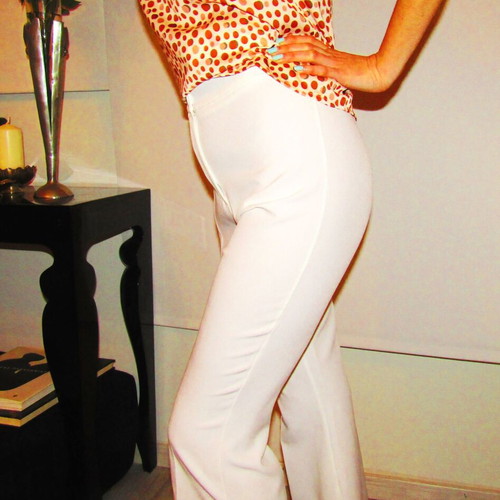 Crop pants flared white new, medium-large with zipper