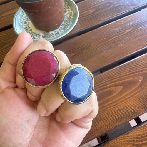 Tiklari Moroccan Turkish rings set used, gold-plated brass with semi-precious stones
