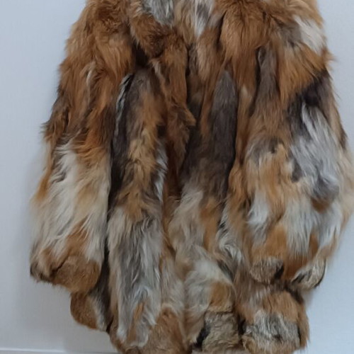 Fur coat used, custom made, size small/medium, orange white gray