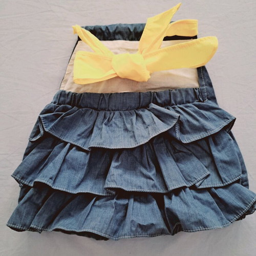 Denim short romper for baby 6-9 months like new, yellow submarine
