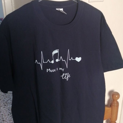 T-shirt Music is My Life 2XL new, blue, 100% cotton