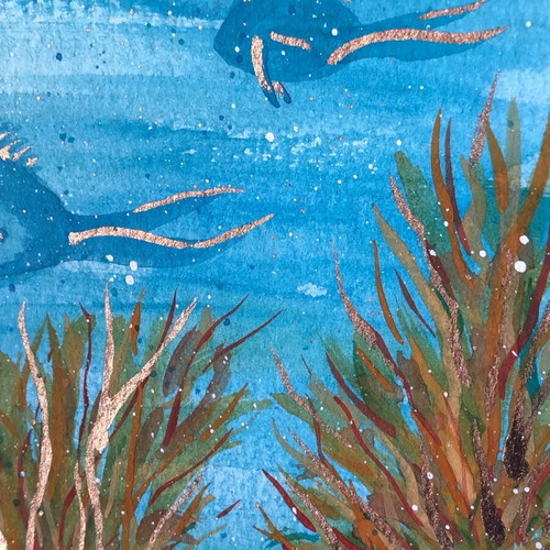 Gold fishes watercolour painting new, 15x20 cm