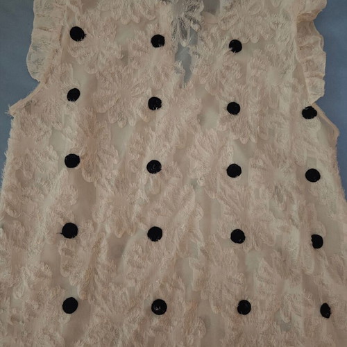 Shein romantic beige blouse with black polka dots and velvet ribbon