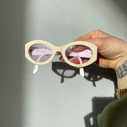 Valentino vintage sunglasses used, beige frame with lilac lenses