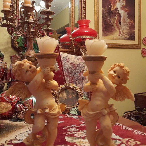 Vintage angel candle holder set like new, resin