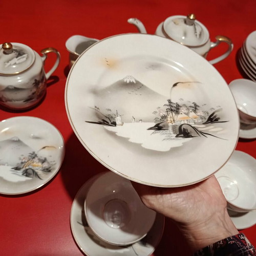 Kutani Geisha vintage Japanese tea set 21 pieces refurbished