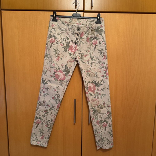 Jeans with floral pattern like new, cotton and elastane, beige multicolor