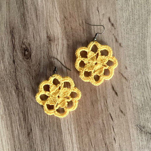 Boho crochet yellow flower earrings new