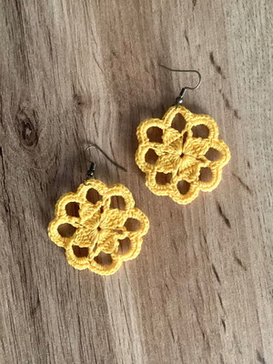 Boho crochet yellow flower earrings new