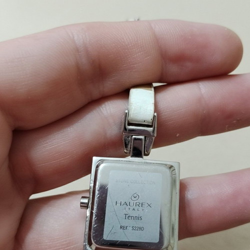 Haurex women's watch like new, white with leather strap and rhinestones
