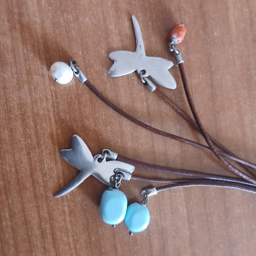 Handmade silver and leather necklace like new with turquoise beads
