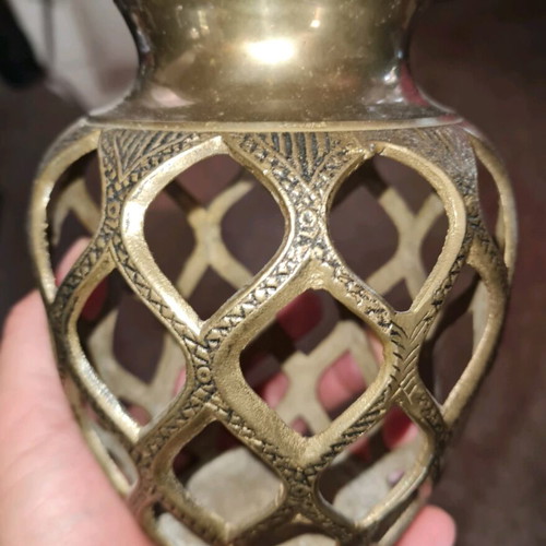 Vintage brass handmade vase with pierced design like new
