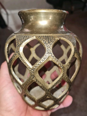 Vintage brass handmade vase with pierced design like new