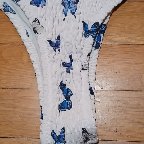 White Gofre Bikini with Blue Butterfly Design Size Medium like new