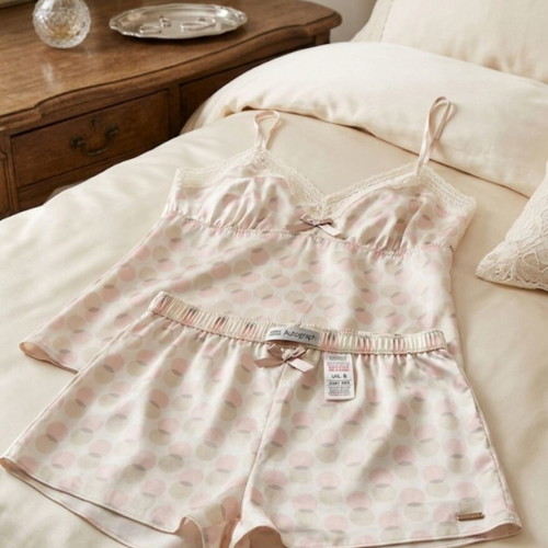 Marks & Spencer satin set like new, size S, white and pink