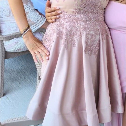 Pink Satin Dress with Lace, Like New, Medium Size