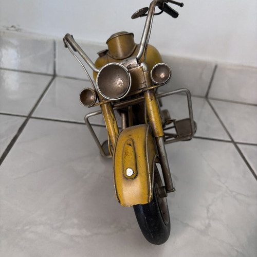 Decorative metal motorcycle used, handmade, yellow miniature