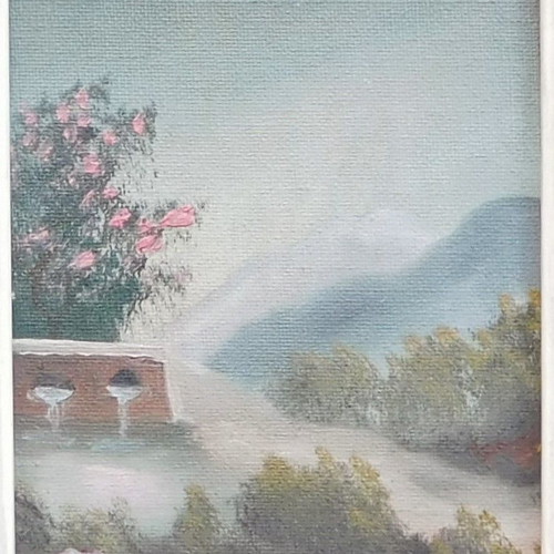 Greek oil painting with frame and artist signature