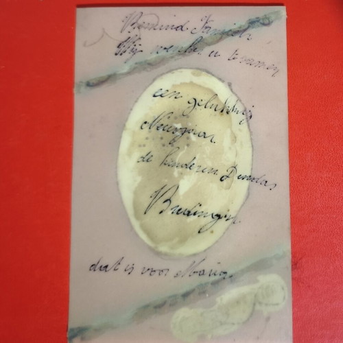 Handmade antique card with child portrait used, embossed decoration