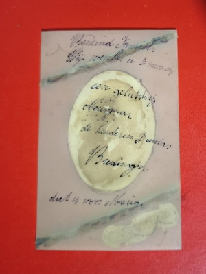 Handmade antique card with child portrait used, embossed decoration