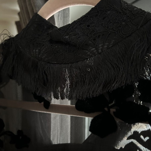 Uterque evening blouse with sheer shoulders and velvet details
