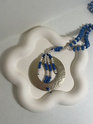 Vintage necklace with beads like new, white and blue