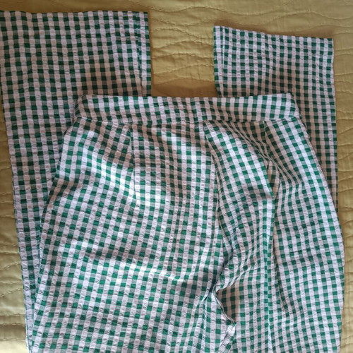 Mango green and white gingham pants like new, size S