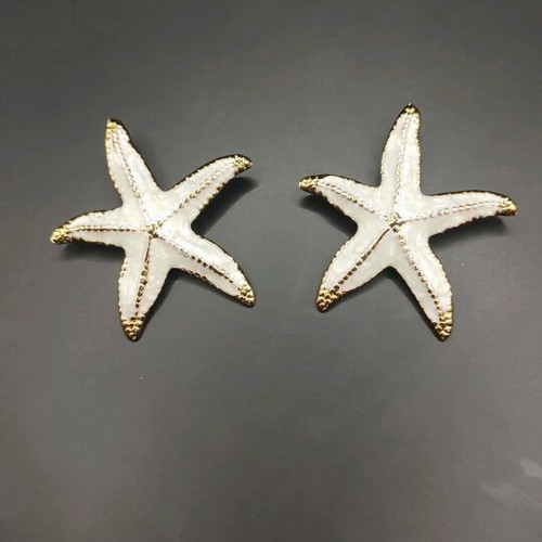 Starfish earrings new stainless steel with white enamel and gold details