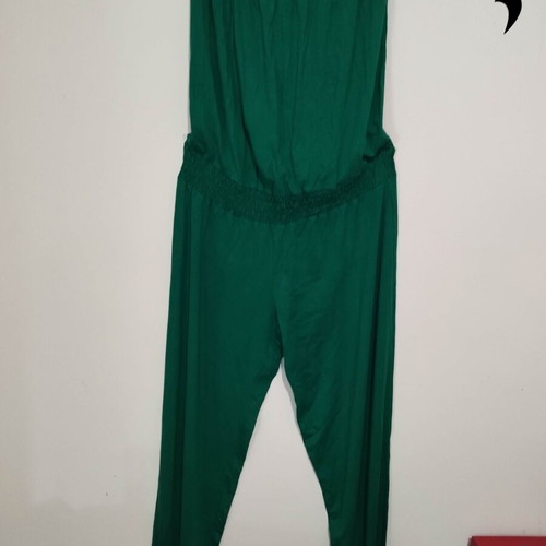 Emerald green strapless jumpsuit with rhinestone detail