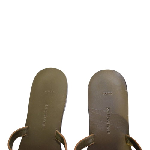 Zeus+Dione leather flat slides sandals used, khaki olive green H-strap IT 41