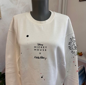 Disney Mickey Mouse x Keith Haring White Crewneck Graphic Print Pullover Top M